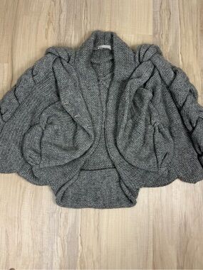 Stefanel Gray Braided Cable Knit Shawl Cardigan